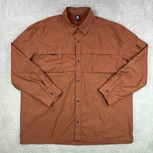 Nike ACG Shirt Mens 2XL Orange Check Dri-Fit Vented Fishing Hiking Button Up